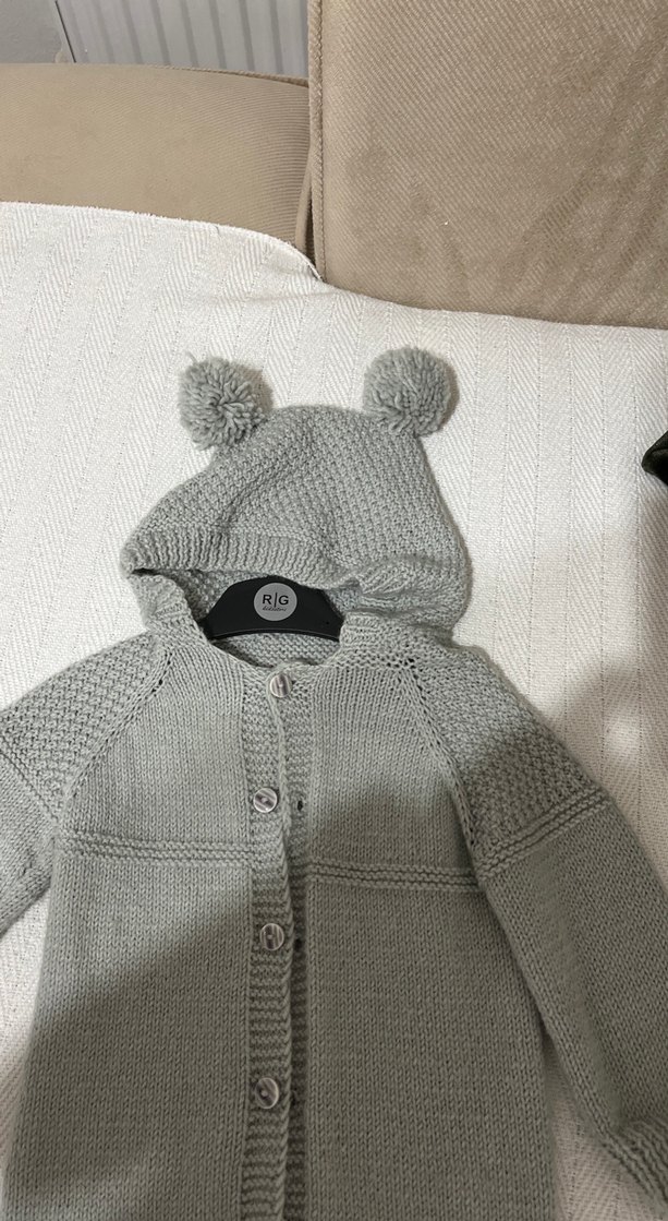 Kapüşonlu Gri Örgü Erkek Çocuk Kabanı - Görsel 3