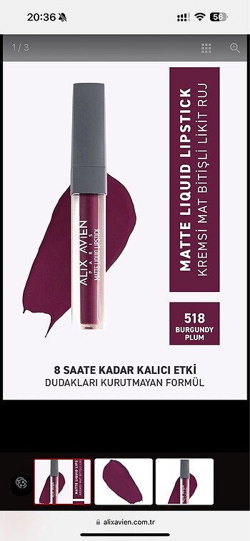 518 Burgundy Mat Bitişli Likit Ruj - 8 Saate Kadar Kalıcı Etki -