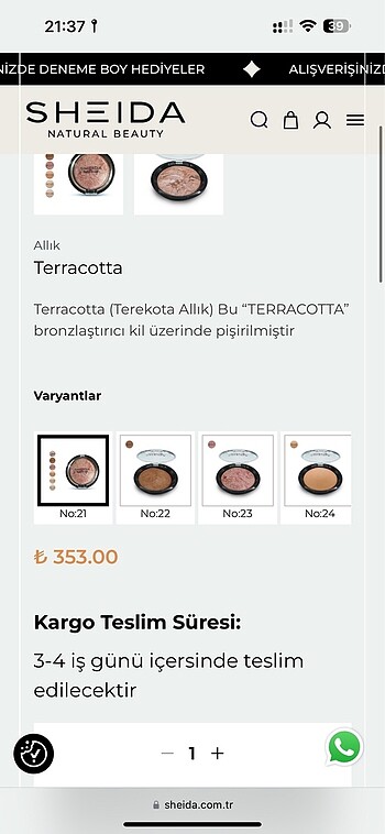 Beden Renk Sheida makeup Allık Terracotta no 21