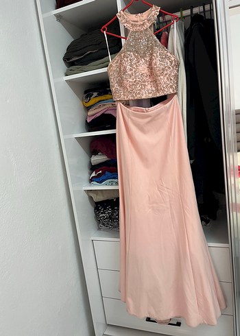 Pembe Uzun Drapeli Straplez Abiye Elbise