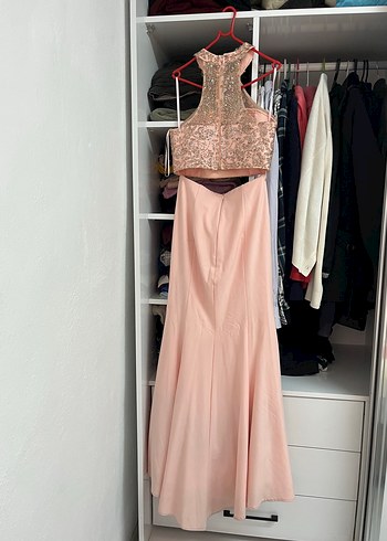 Abiye Pembe Uzun Drapeli Straplez Abiye Elbise