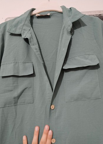 Düğmeli Uzun Yeşil  tunik - Görsel 3