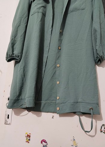 Düğmeli Uzun Yeşil  tunik - Görsel 5