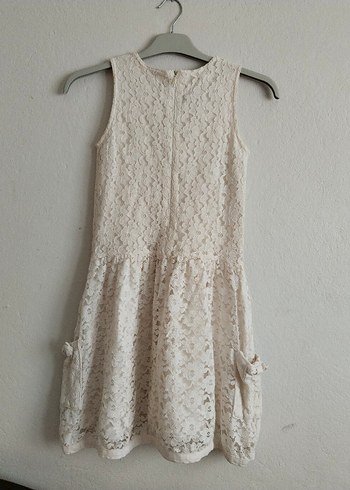 Kız Çocuk Beyaz Dantelli Kolsuz Elbise - Görsel 4