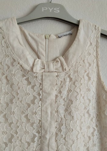 Kız Çocuk Beyaz Dantelli Kolsuz Elbise - Görsel 3