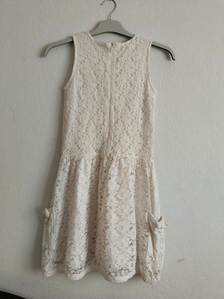 Kız Çocuk Beyaz Dantelli Kolsuz Elbise - Görsel 4