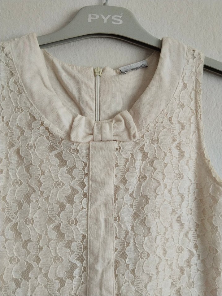 Kız Çocuk Beyaz Dantelli Kolsuz Elbise - Görsel 3