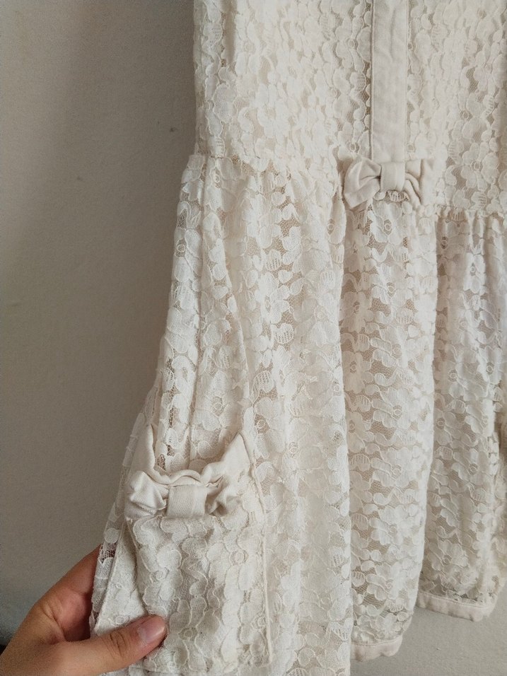 Kız Çocuk Beyaz Dantelli Kolsuz Elbise - Görsel 2