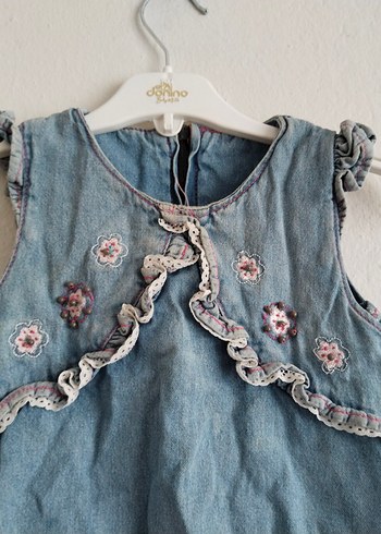 Kız Çocuk Nakışlı Denim Elbise - Görsel 2