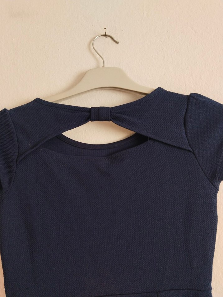 Kız Çocuk Lacivert Kısa Kollu Pilili Elbise - Görsel 4