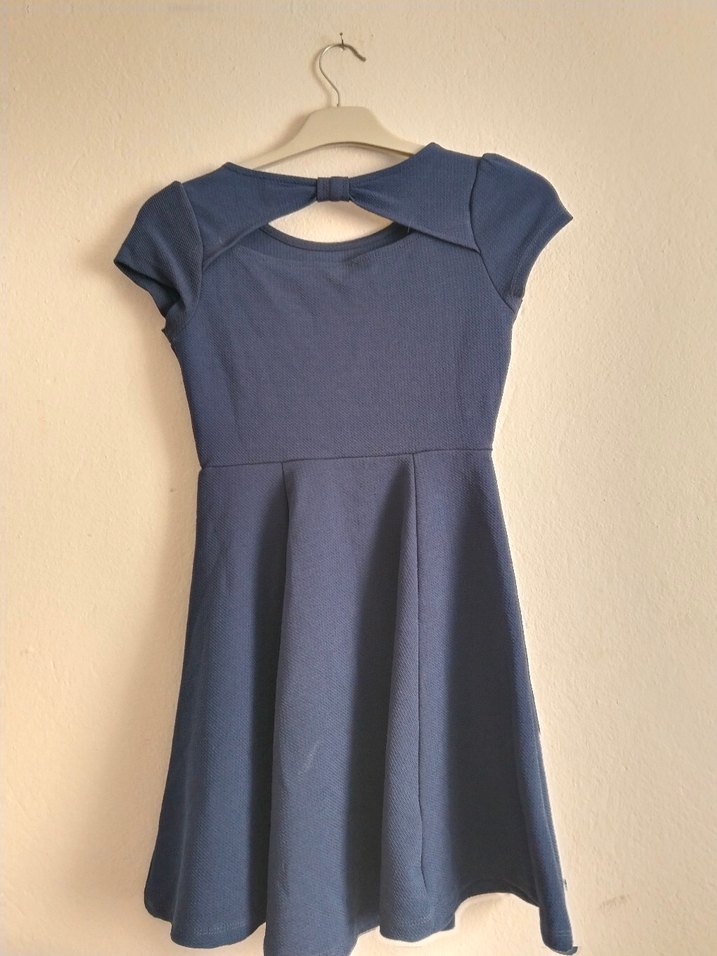 Kız Çocuk Lacivert Kısa Kollu Pilili Elbise - Görsel 3