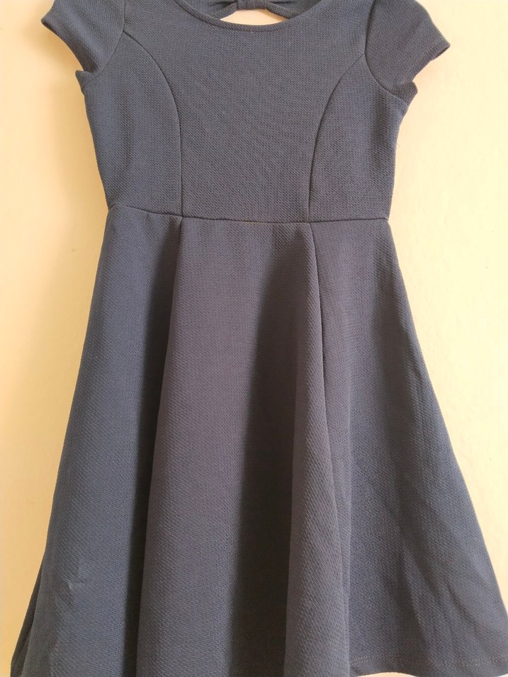 Kız Çocuk Lacivert Kısa Kollu Pilili Elbise - Görsel 2