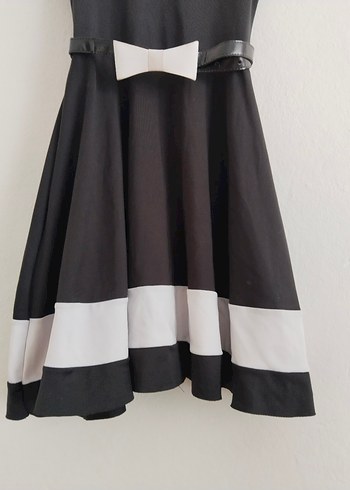 Kadın Siyah Beyaz Kemerli Elbise - Görsel 2