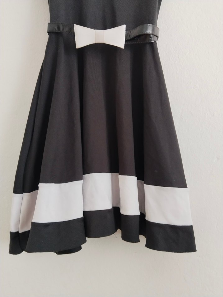 Kadın Siyah Beyaz Kemerli Elbise - Görsel 2