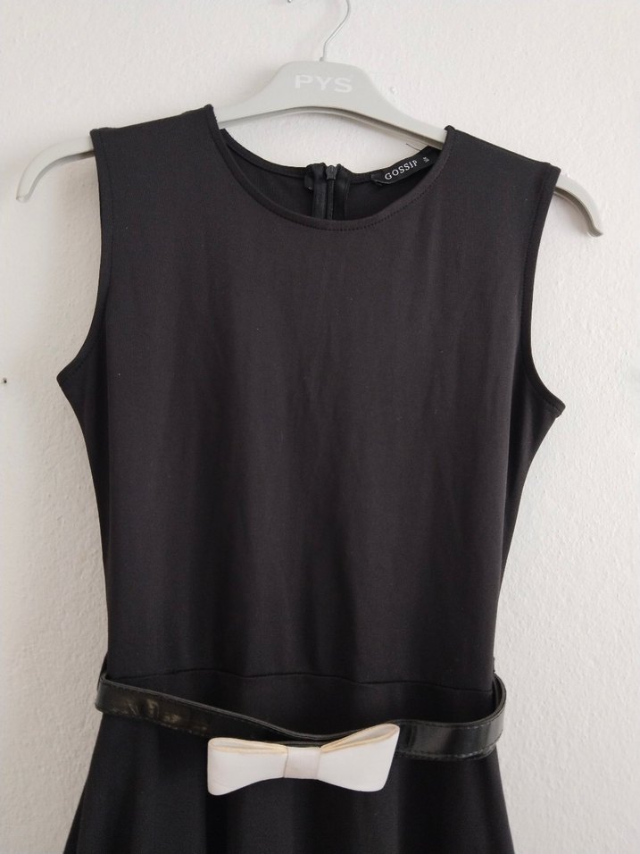 Kadın Siyah Beyaz Kemerli Elbise - Görsel 3