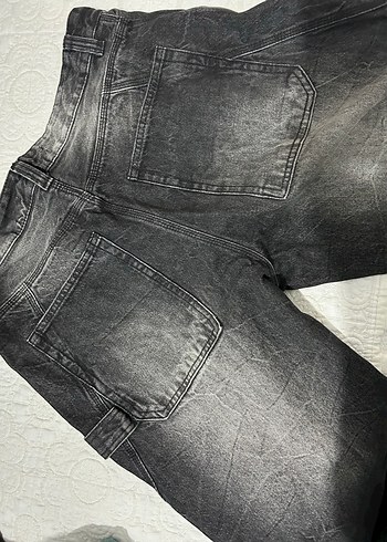 40 Beden Gri Bağlama Desenli Salaş Kadın Kot Pantolon