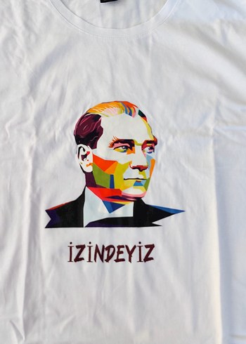 13-14 Yaş Beden Beyaz Erkek Çocuk Atatürk Baskılı Tişört