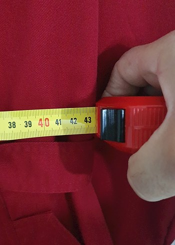 Kadın Kırmızı Midi Düğmeli Trençkot. 48 BEDEN - Görsel 6