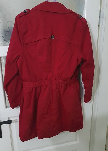 Kadın Kırmızı Midi Düğmeli Trençkot. 48 BEDEN - Görsel 2