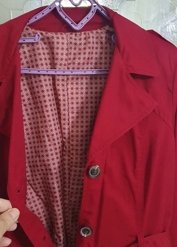 Kadın Kırmızı Midi Düğmeli Trençkot. 48 BEDEN - Görsel 3