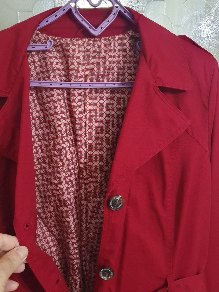 Kadın Kırmızı Midi Düğmeli Trençkot. 48 BEDEN - Görsel 3