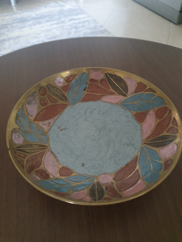 Renkli Desenli Yuvarlak Tabak Pirinçten - Görsel 2