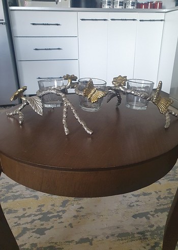 Diğer Pirinçten Altın Renkli Parlak Mumluk Seti