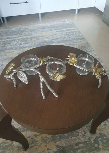  Beden Pirinçten Altın Renkli Parlak Mumluk Seti