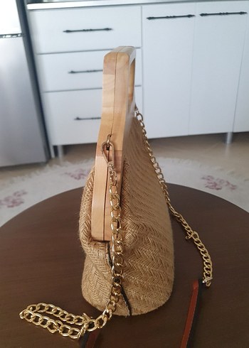 Beden Zincir Detaylı Bej Bohem Kadın Çanta