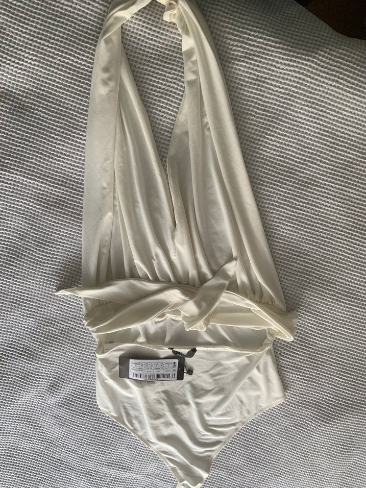 Beyaz Drapeli Strappy Monokini - Görsel 2