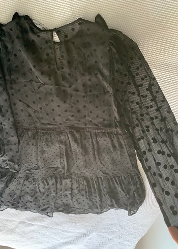 Zara Siyah V Yaka Fırfırlı kadın elbise