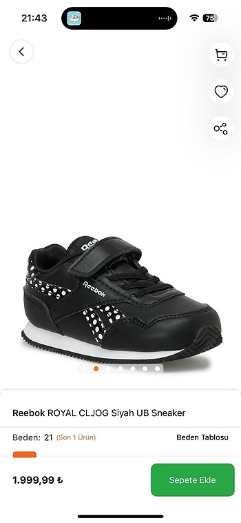 Reebok çocuk ayakkabı