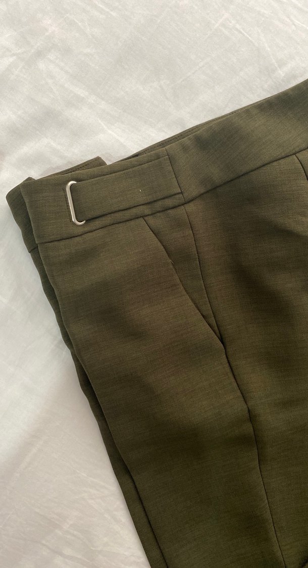 Haki yeşil havuç kesim kumaş pantolon - Görsel 2