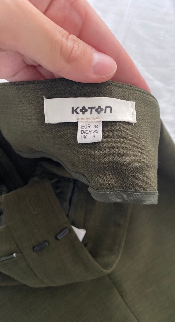 Haki yeşil havuç kesim kumaş pantolon - Görsel 3