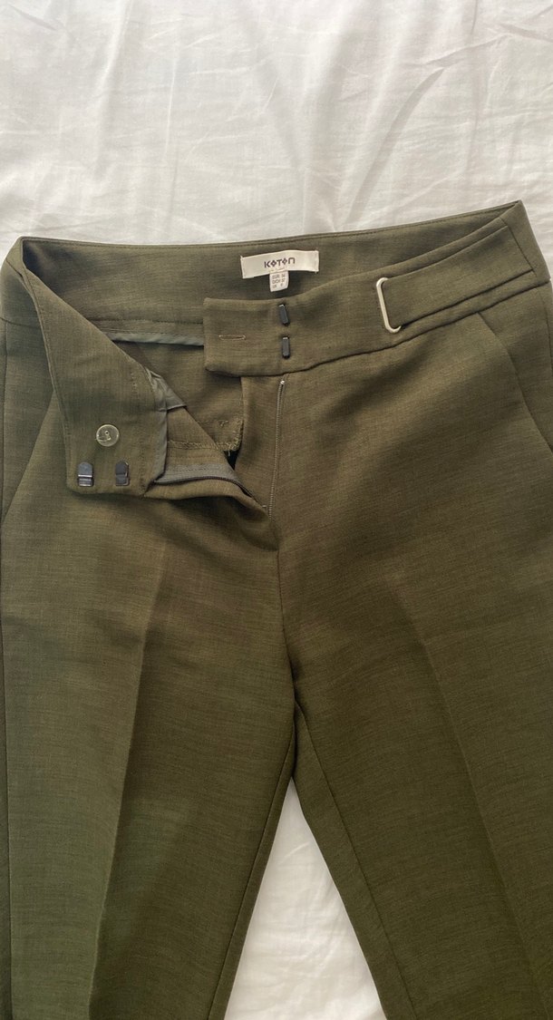 Haki yeşil havuç kesim kumaş pantolon - Görsel 5