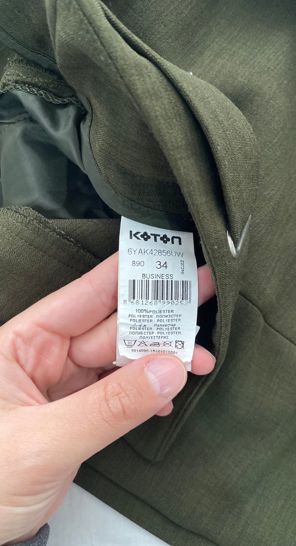 Haki yeşil havuç kesim kumaş pantolon - Görsel 4