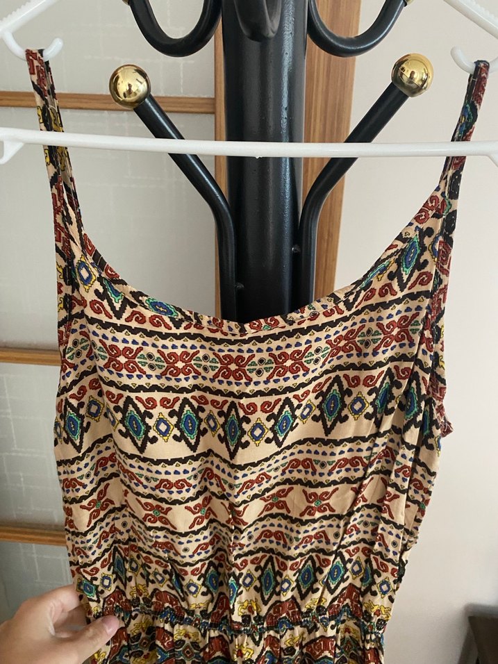 Bohem Tarzı Desenli Uzun Elbise - Görsel 4