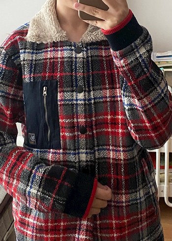 Çıtçıtlı Ekoseli Polar Ceket - Görsel 2