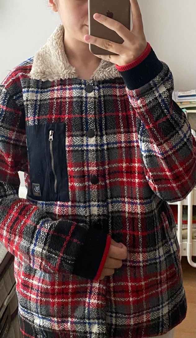 Çıtçıtlı Ekoseli Polar Ceket - Görsel 2