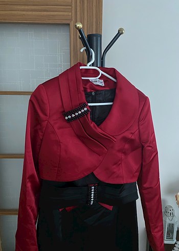 Bordo ceketli uzun Kadın Takım Elbise - Görsel 2