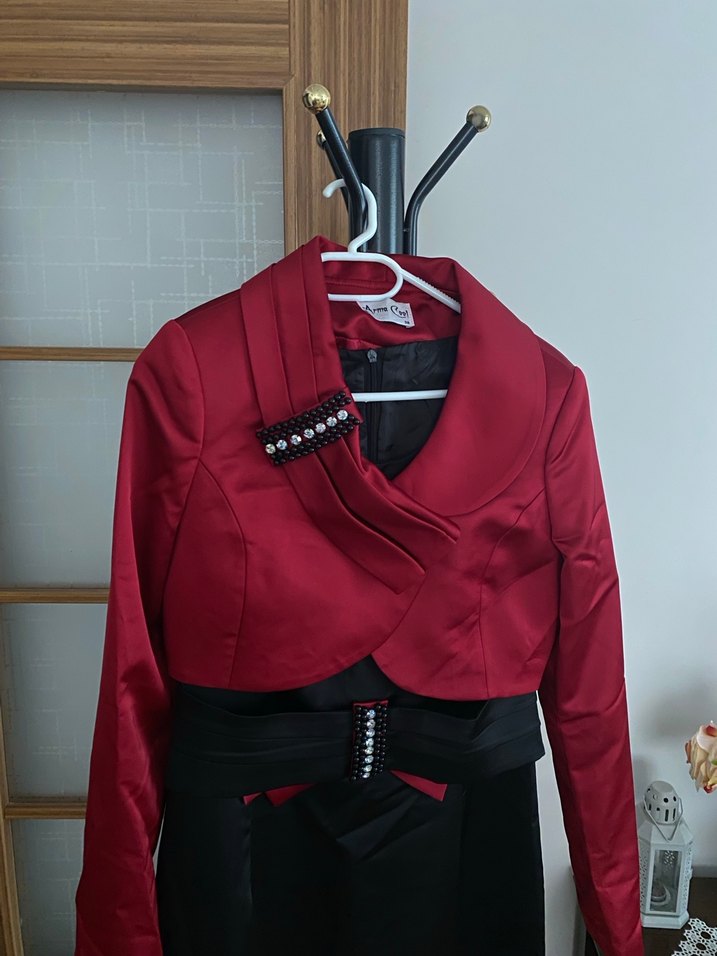 Bordo ceketli uzun Kadın Takım Elbise - Görsel 2