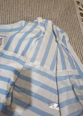 Mavi Jeans Mavi Beyaz Çizgili Uzun Kollu Keten Gömlek