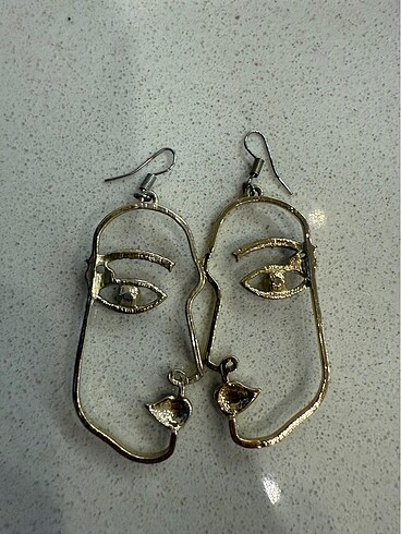 Yüz şeklinde gold küpe çifti - Görsel 3