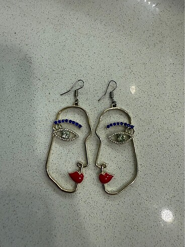 Yüz şeklinde gold küpe çifti - Görsel 4