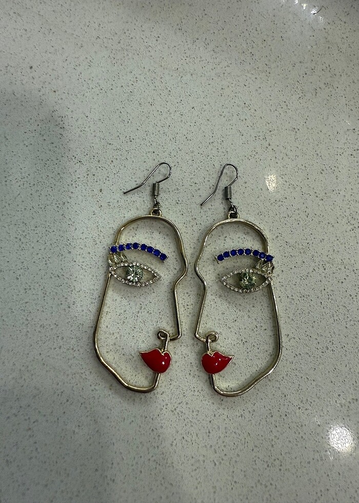 Yüz şeklinde  gold küpe çifti - Görsel 4