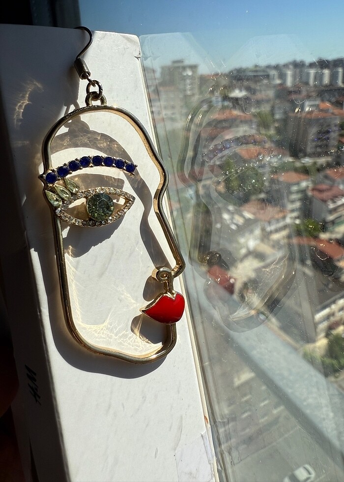 Yüz şeklinde  gold küpe çifti - Görsel 5