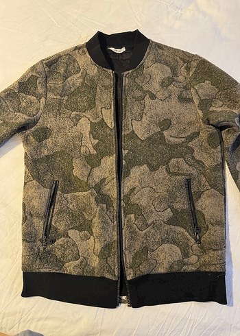 Gri Kamuflaj Fermuarlı Bomber Ceket - Görsel 2