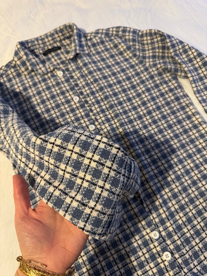 Erkek Mavi Ekose Tüvit Uzun Kollu Gömlek - Görsel 3