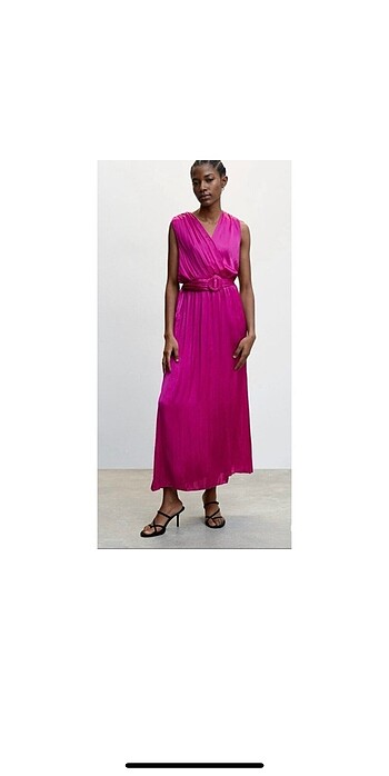 Pembe saten mango elbise