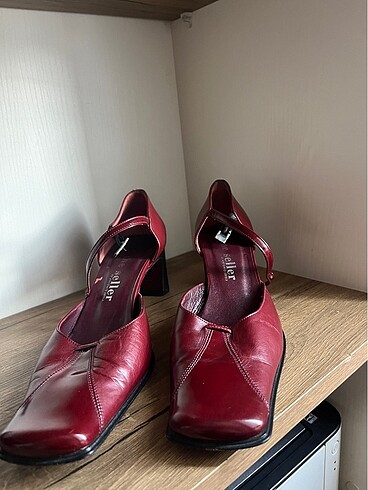 Cherry vintage italyan deri topuklu ayakkabı